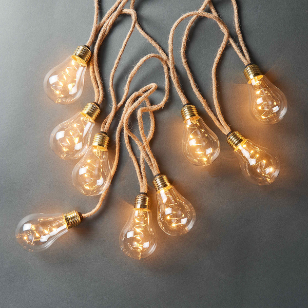 LED-Lichterkette BULB LIGHTS - Klarglas / Jute - 10-flammig