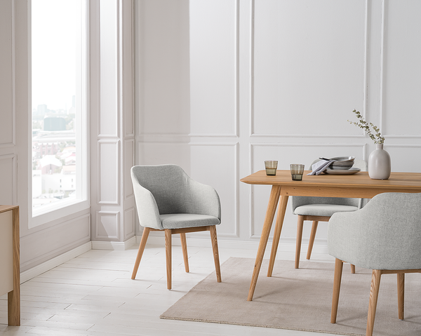 Armlehnenstuhl Corrie - Webstoff / Esche massiv - Hellgrau