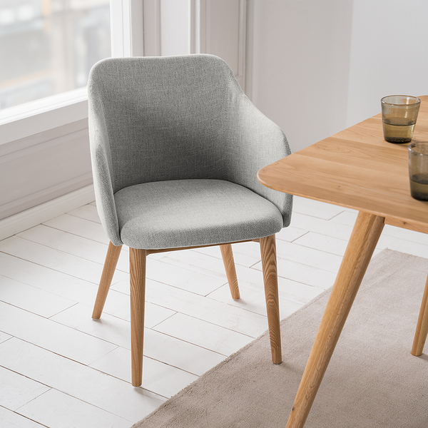 Armlehnenstuhl Corrie - Webstoff / Esche massiv - Hellgrau