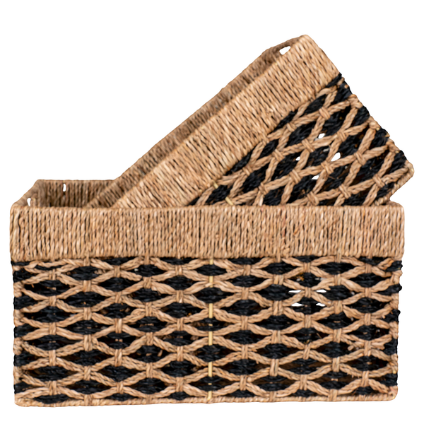Aufbewahrungskorb Salat 2er-Set - Seegras - Braun / Schwarz