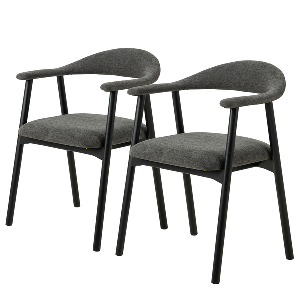 Armlehnenstuhl MESITA 2er-Set - Webstoff Aphra: Dunkelgrau - Schwarz