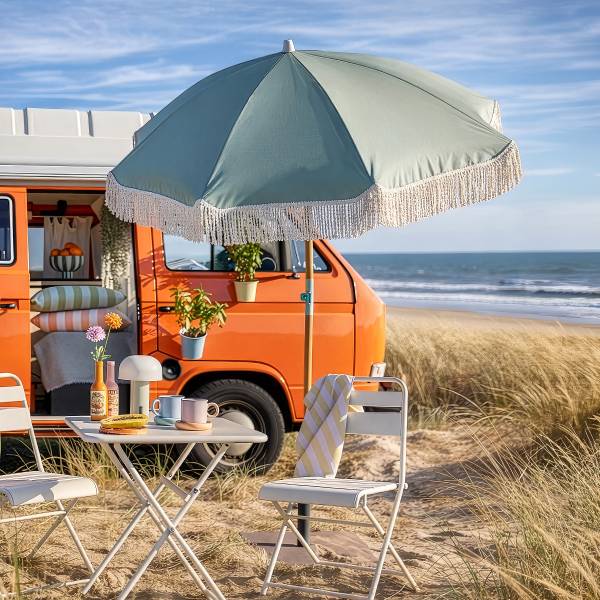 Strandschirm BOHO LOUNGE - Buche/Polyester/Baumwollstoff -Grün