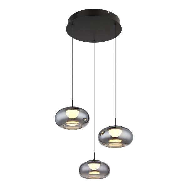 LED-Pendelleuchte Quintara Typ A - Rauchglas / Eisen - 3-flammig