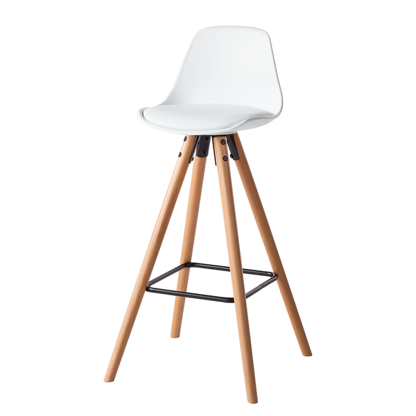Barstuhl Langford - Kunststoff / Buche massiv - Weiß - Einzelstuhl