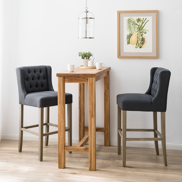 Barstuhl Nola Webstoff - Webstoff / Eiche massiv - Dunkelgrau / Eiche Dunkel