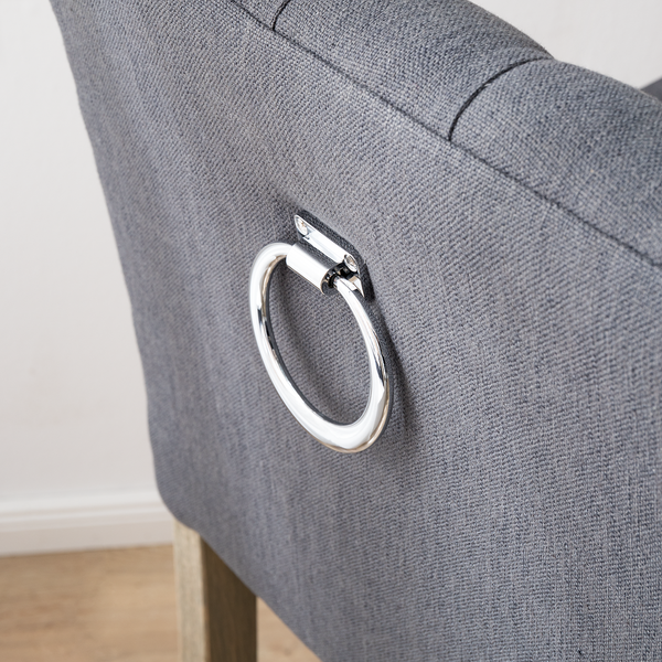 Barstuhl Nola Webstoff - Webstoff / Eiche massiv - Dunkelgrau / Eiche Dunkel