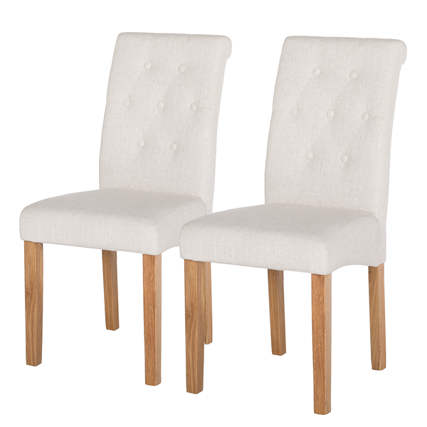 Polsterstuhl Jeanne (2er-Set) - Webstoff /  Eiche massiv - Creme