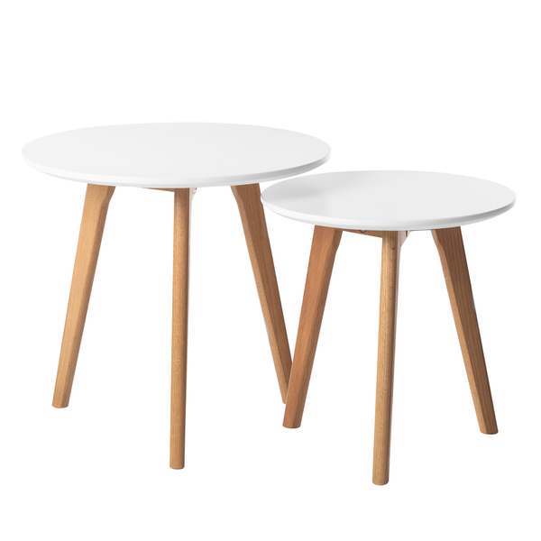 Beistelltisch-Set Nilla I (2-teilig) - Eiche teilmassiv - Matt Weiß