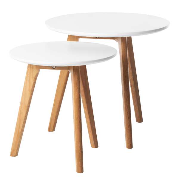 Beistelltisch-Set Nilla I (2-teilig) - Eiche teilmassiv - Matt Weiß