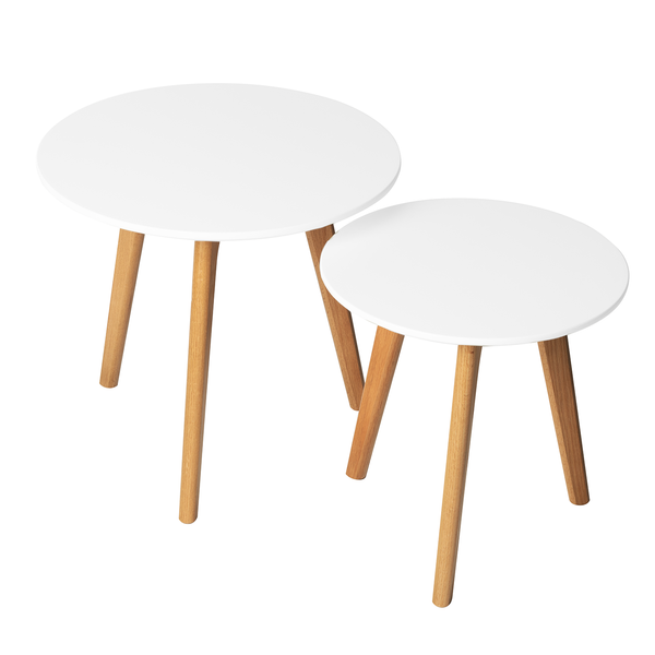 Beistelltisch-Set Nilla I (2-teilig) - Eiche teilmassiv - Matt Weiß