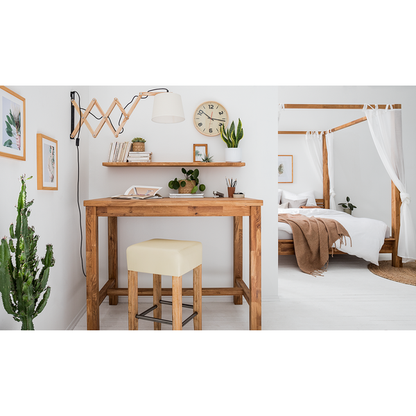 Barhocker Delia - Akazie massiv - Kunstleder Creme/Akazie massiv