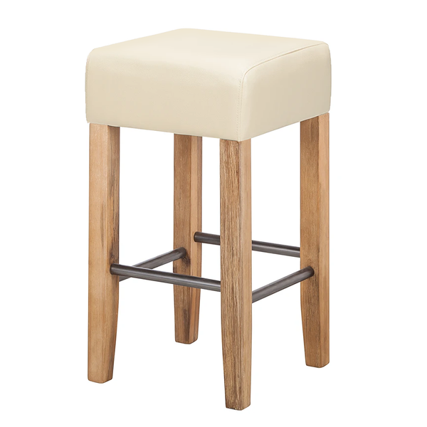 Barhocker Delia - Akazie massiv - Kunstleder Creme/Akazie massiv