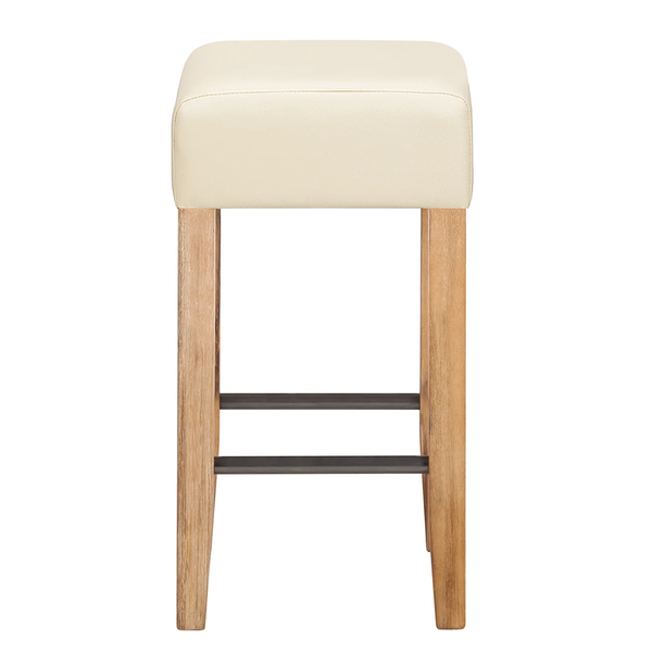 Barhocker Delia - Akazie massiv - Kunstleder Creme/Akazie massiv