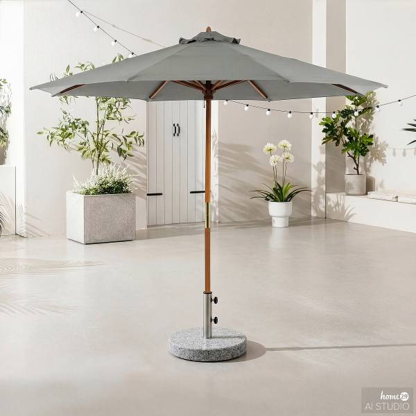 Sonnenschirm Sombrilla - Eukalyptus massiv / Polyester - Grau - Durchmesser: 270 cm
