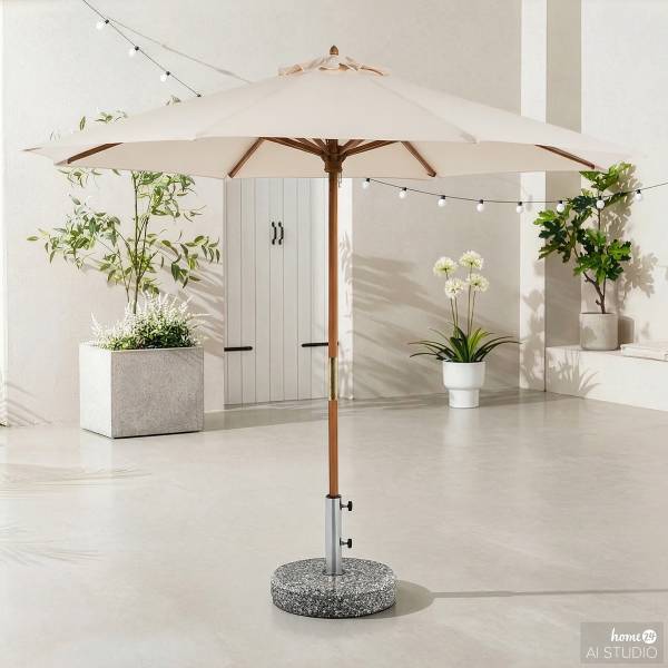 Sonnenschirm Sombrilla - Eukalyptus massiv / Polyester - Beige - Durchmesser: 270 cm