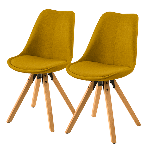 Polsterstuhl ALEDAS - Webstoff Cors: Currygelb - Braun - 2er Set