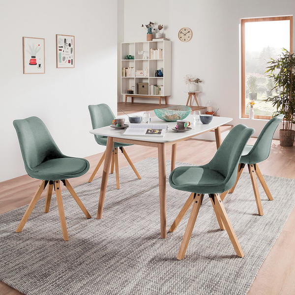 Polsterstuhl ALEDAS - Webstoff Cors: Mintgrau - Braun - 2er Set