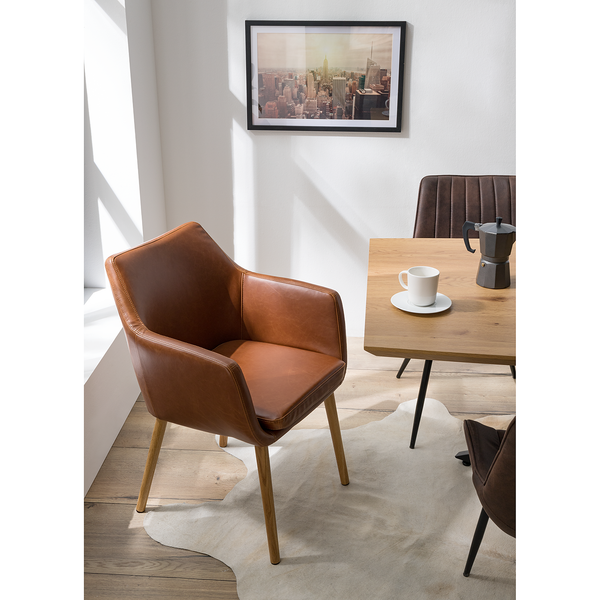 Armlehnenstuhl NICHOLAS XXL - Kunstleder Aken: Vintage Cognac - Einzelstuhl