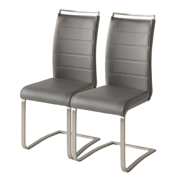 Freischwinger Lezuza - Kunstleder / Edelstahl - Kunstleder Leja: Grau - 2er Set