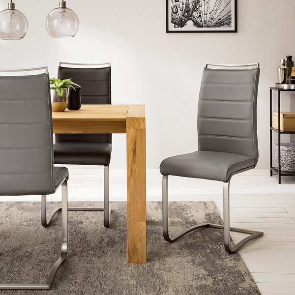 Freischwinger Lezuza - Kunstleder / Edelstahl - Kunstleder Leja: Grau - 2er Set