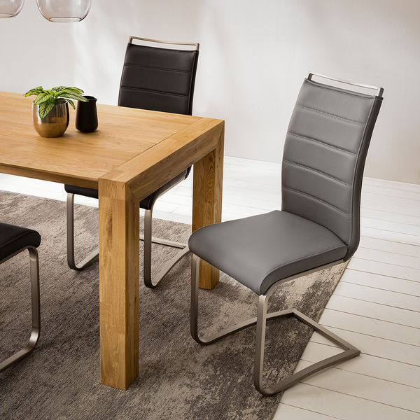 Freischwinger Lezuza - Kunstleder / Edelstahl - Kunstleder Leja: Grau - 2er Set
