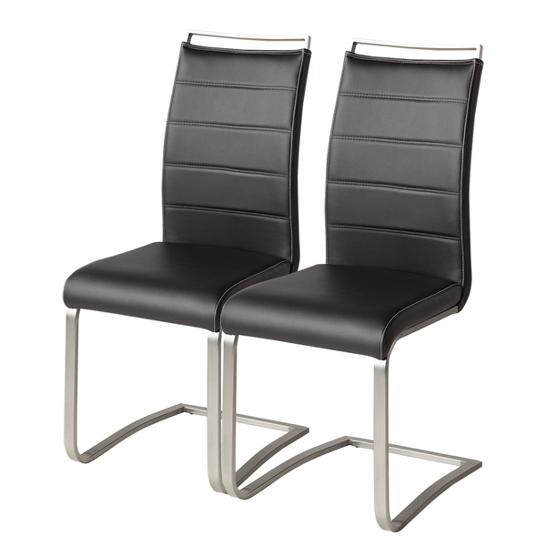 Freischwinger Lezuza - Kunstleder / Edelstahl - Kunstleder Leja: Schwarz - 2er Set