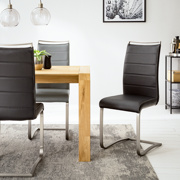Freischwinger Lezuza - Kunstleder / Edelstahl - Kunstleder Leja: Schwarz - 2er Set