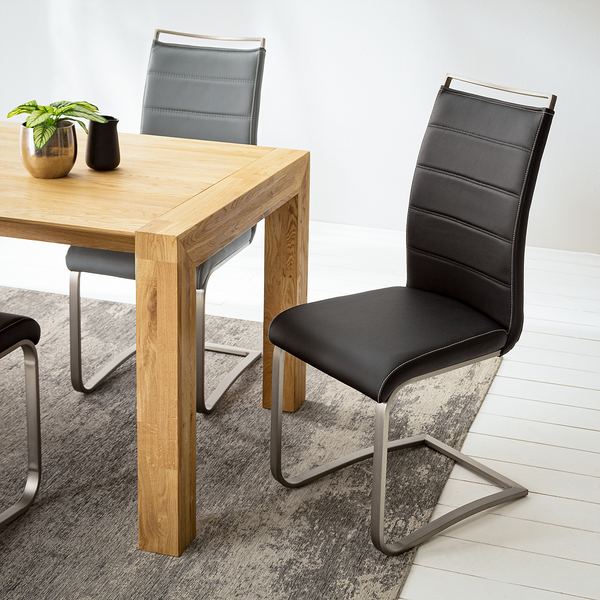 Freischwinger Lezuza - Kunstleder / Edelstahl - Kunstleder Leja: Schwarz - 2er Set