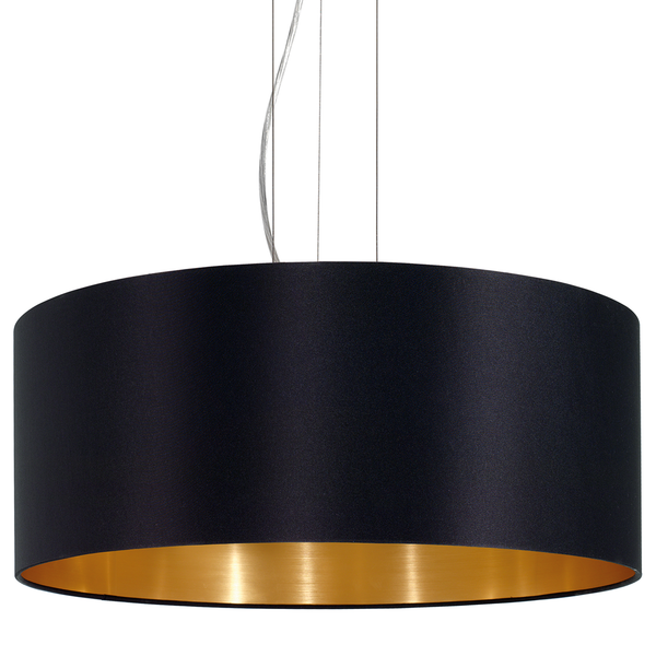 Pendelleuchte Maserlo II - Webstoff / Stahl - 3-flammig - Schwarz / Gold