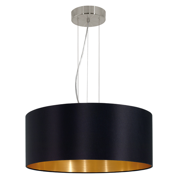 Pendelleuchte Maserlo II - Webstoff / Stahl - 3-flammig - Schwarz / Gold