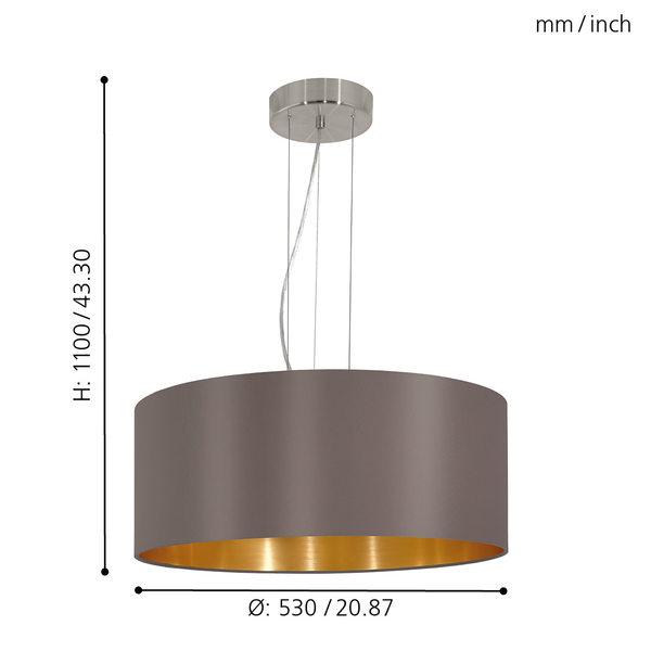 Pendelleuchte Maserlo II - Webstoff / Stahl - 3-flammig - Cappuccino / Gold