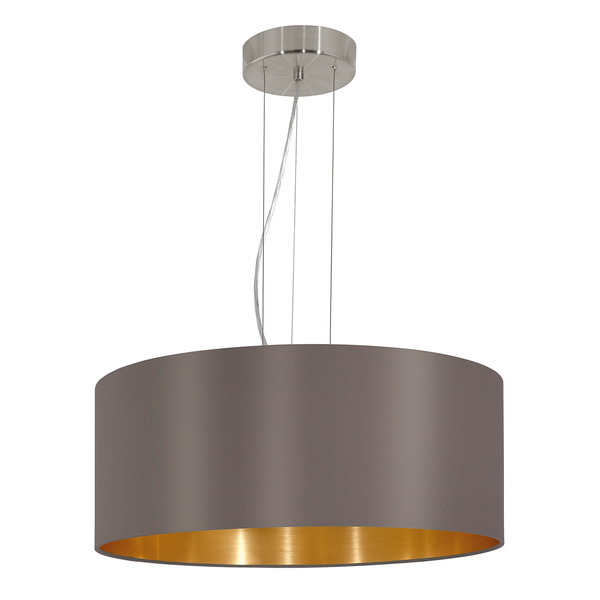 Pendelleuchte Maserlo II - Webstoff / Stahl - 3-flammig - Cappuccino / Gold