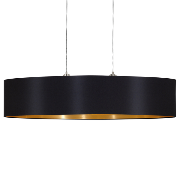 Pendelleuchte Maserlo III - Webstoff / Stahl - 2-flammig - Schwarz / Gold - Breite: 100 cm