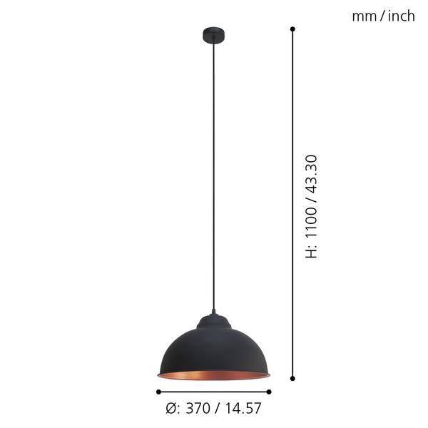 Pendelleuchte Truro - Stahl - 1-flammig - Schwarz