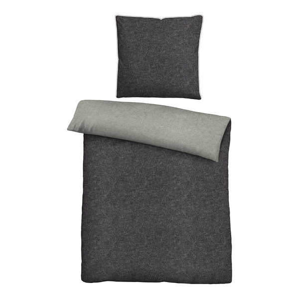 Bettwäsche Careno - Baumwollstoff - Titanium - 135 x 200 cm + Kissen 80 x 80 cm