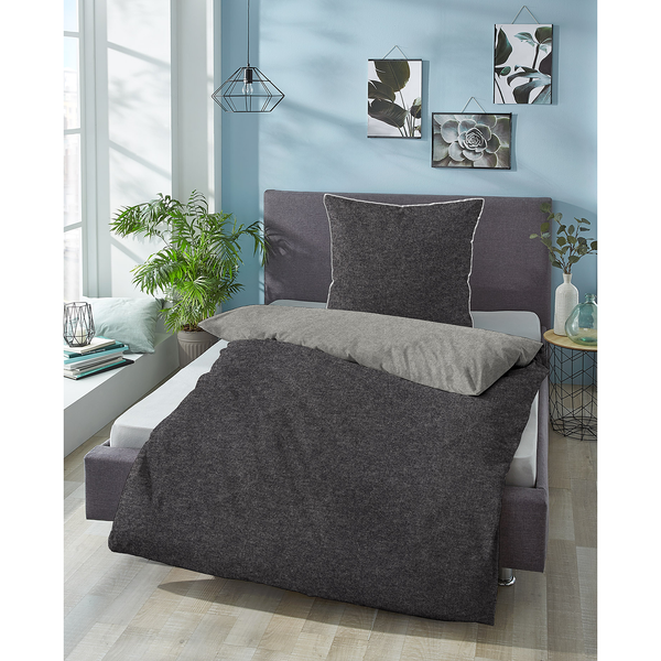 Bettwäsche Careno - Baumwollstoff - Titanium - 135 x 200 cm + Kissen 80 x 80 cm