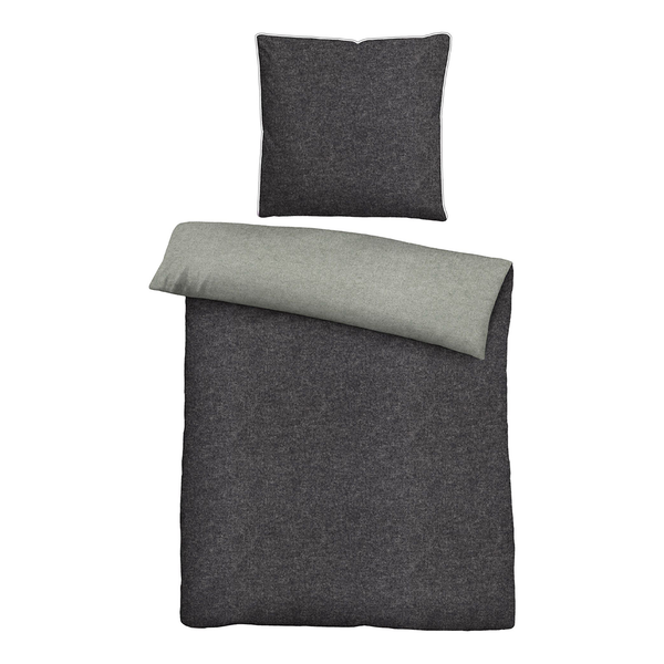 Melange-Flanell Bettwäsche 0840500 - Baumwollstoff - Titanium - 155 x 220 cm + Kissen 80 x 80 cm