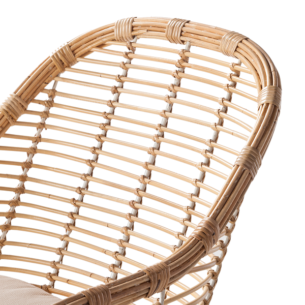 Armlehnenstuhl Garston - (inkl. Sitzkissen) - Rattan / Metall - Rattan / Weiß