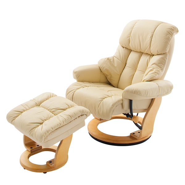 Relaxsessel Grunewald (mit Hocker) - Echtleder / Kunstleder - Creme - Hellbraun