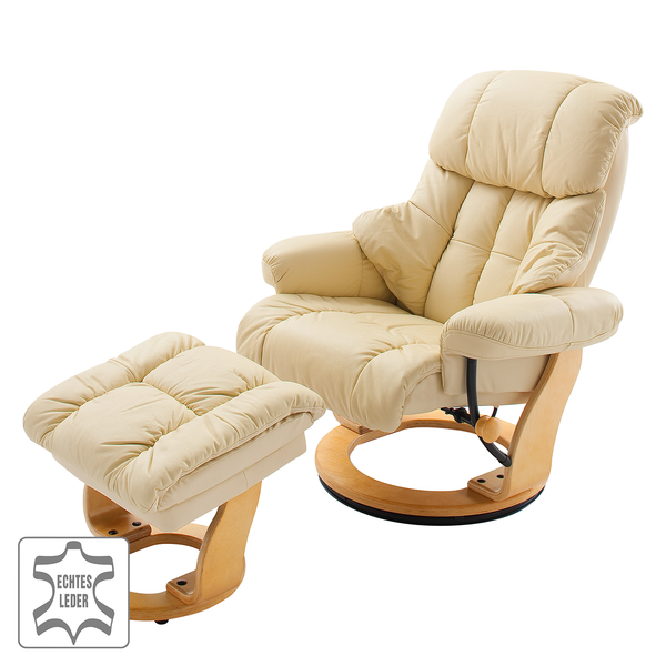 Relaxsessel Grunewald (mit Hocker) - Echtleder / Kunstleder - Creme - Hellbraun