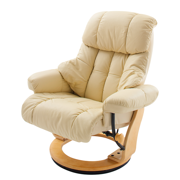 Relaxsessel Grunewald (mit Hocker) - Echtleder / Kunstleder - Creme - Hellbraun