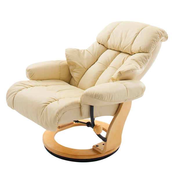 Relaxsessel Grunewald (mit Hocker) - Echtleder / Kunstleder - Creme - Hellbraun