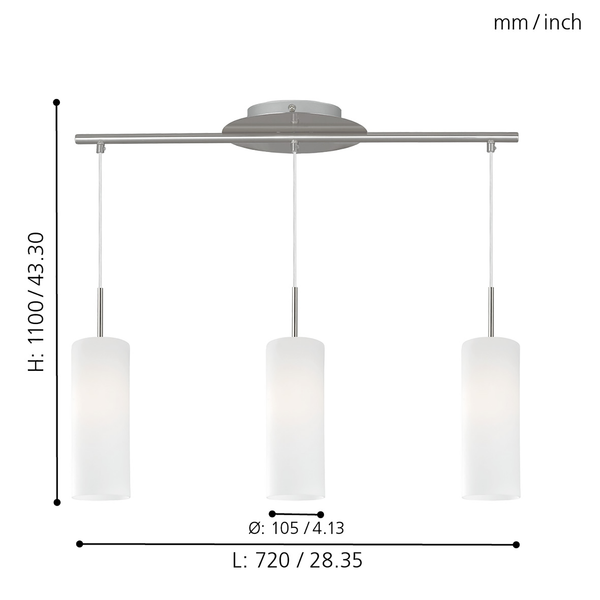 Pendelleuchte Troy Elegance II - Glas / Stahl - 3-flammig