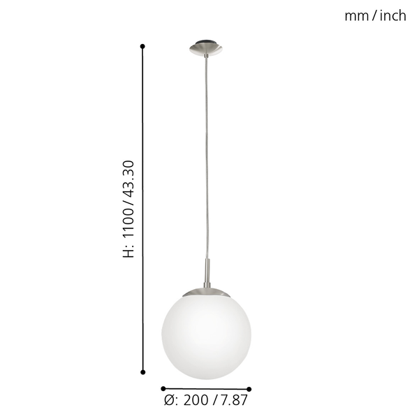 Pendelleuchte Rondo Opal - Opalglas / Stahl - 1-flammig - Durchmesser: 20 cm