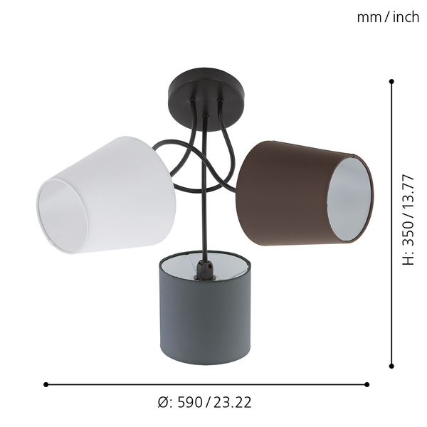 Deckenleuchte Almeida - Webstoff / Stahl - 3-flammig