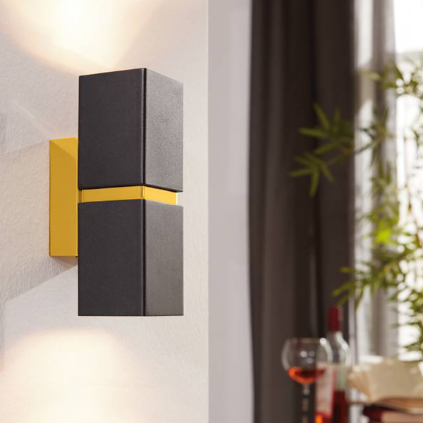 LED-Wandleuchte Passa II - Stahl - 2-flammig - Schwarz / Gold