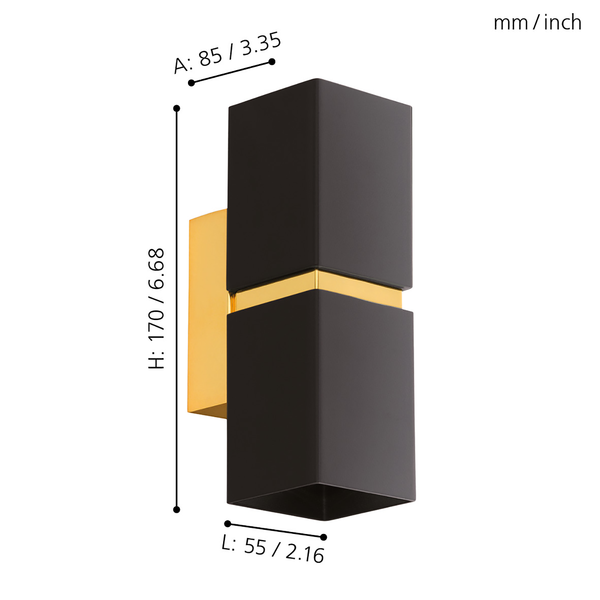 LED-Wandleuchte Passa II - Stahl - 2-flammig - Schwarz / Gold