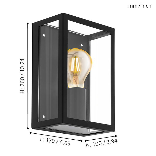 Außenwandleuchte Alamonte I - Glas / Edelstahl - 1-flammig - Schwarz