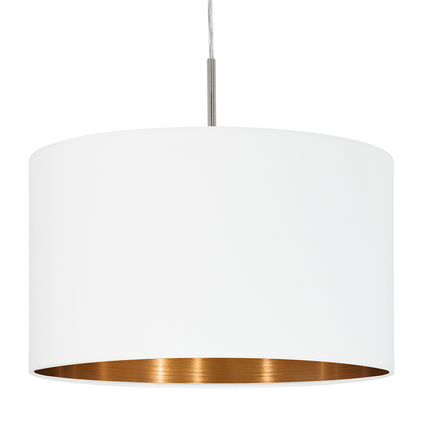 Pendelleuchte Pasteri I - Webstoff / Stahl - 1-flammig - Weiß - Durchmesser: 38 cm