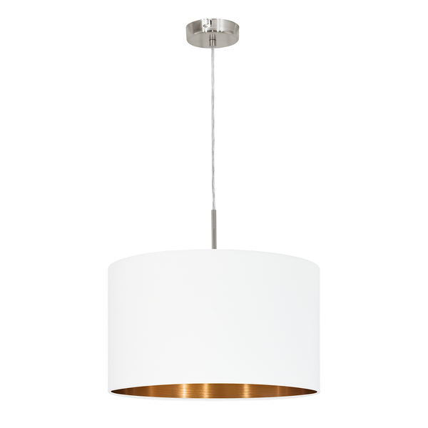 Pendelleuchte Pasteri I - Webstoff / Stahl - 1-flammig - Weiß - Durchmesser: 38 cm